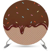 Lofaris Brown Ice Cream Plaid Candy Birthday Round Backdrop